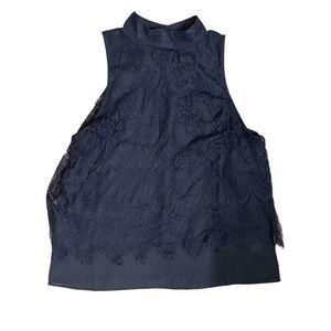 Lynn Ryan Lace Mock Neck Sleeveless Blouse Top Black Women’s Small